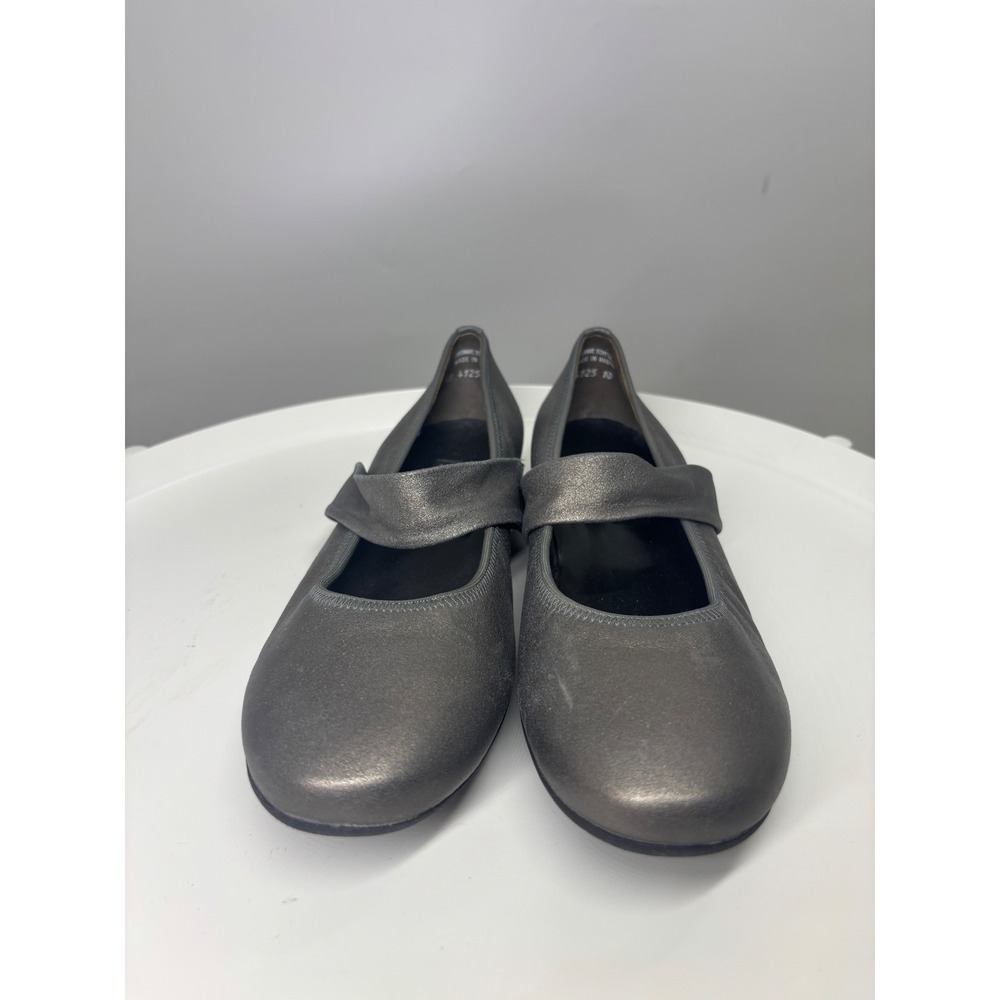 Paul Green Metallic Pewter Leather Mary Jane Flats Silver Ballet UK 8 US 10‎